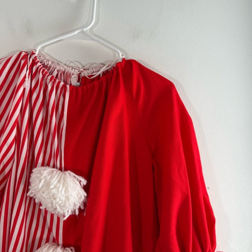 Vintage 80s 90s Clown Red White Stripe Pom Pom Halloween Costume Kids Medium - Picture 7 of 11